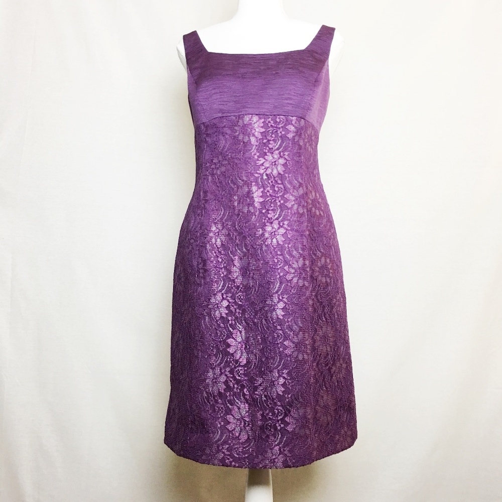 Tahari Purple Sleeveless With Lace Cocktail Dress